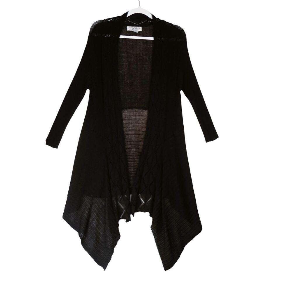 Lauren Michelle Cardigan Sweater Womens XL Black Open Knit Duster Semi Sheer - Picture 3 of 12
